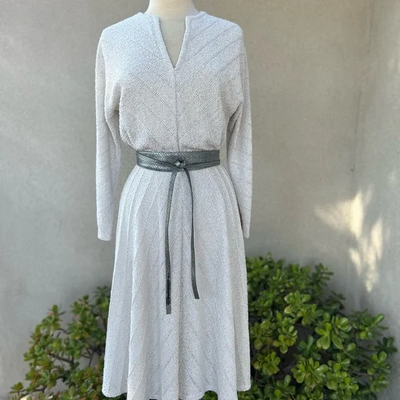 Ronnie Heller | Dresses | Vintage 7s Taupe Grey Knit Dress Faux Leather  Grey Wrap Belt Sm Ronnie Heller | Poshmark
